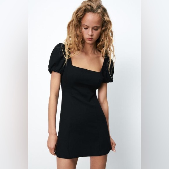 Puff sleeve linen mini dress | Zara - Picture 2 of 5